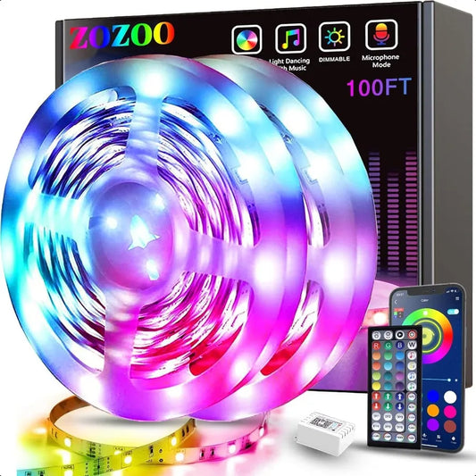 100FT LED Lights for Bedroom – 2 Rolls of 50FT Smart RGB Strip Lights with 44-Key Remote & App Control