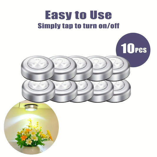 10-Pack Mini LED Night Lights – Self-Adhesive Push Lights for Stairs, Hallway, Closet & Kitchen
