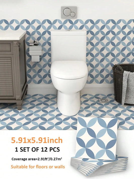 12PCS Scandinavian Geometric Floor Stickers – Faux Tile Decals for Cement Walls & Floors